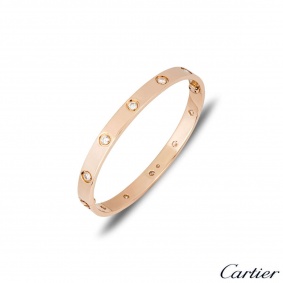 Cartier Rose Gold Full Diamond Love Bracelet Size 16 B6040616